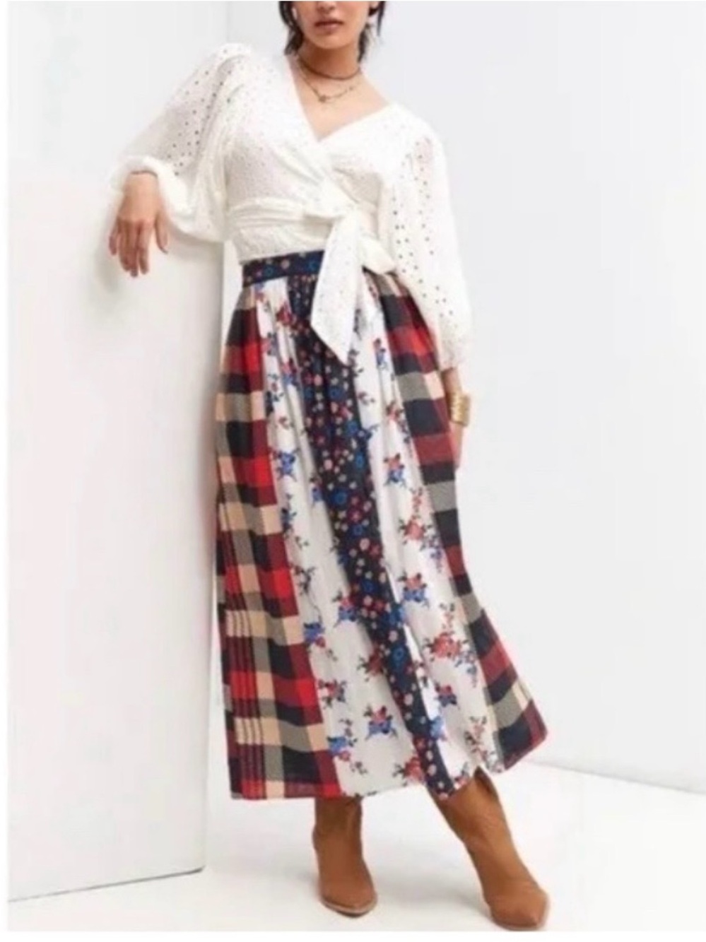 NWT Anthropologie LetMeBe Boho Patchwork panel Maxi Skirt.
